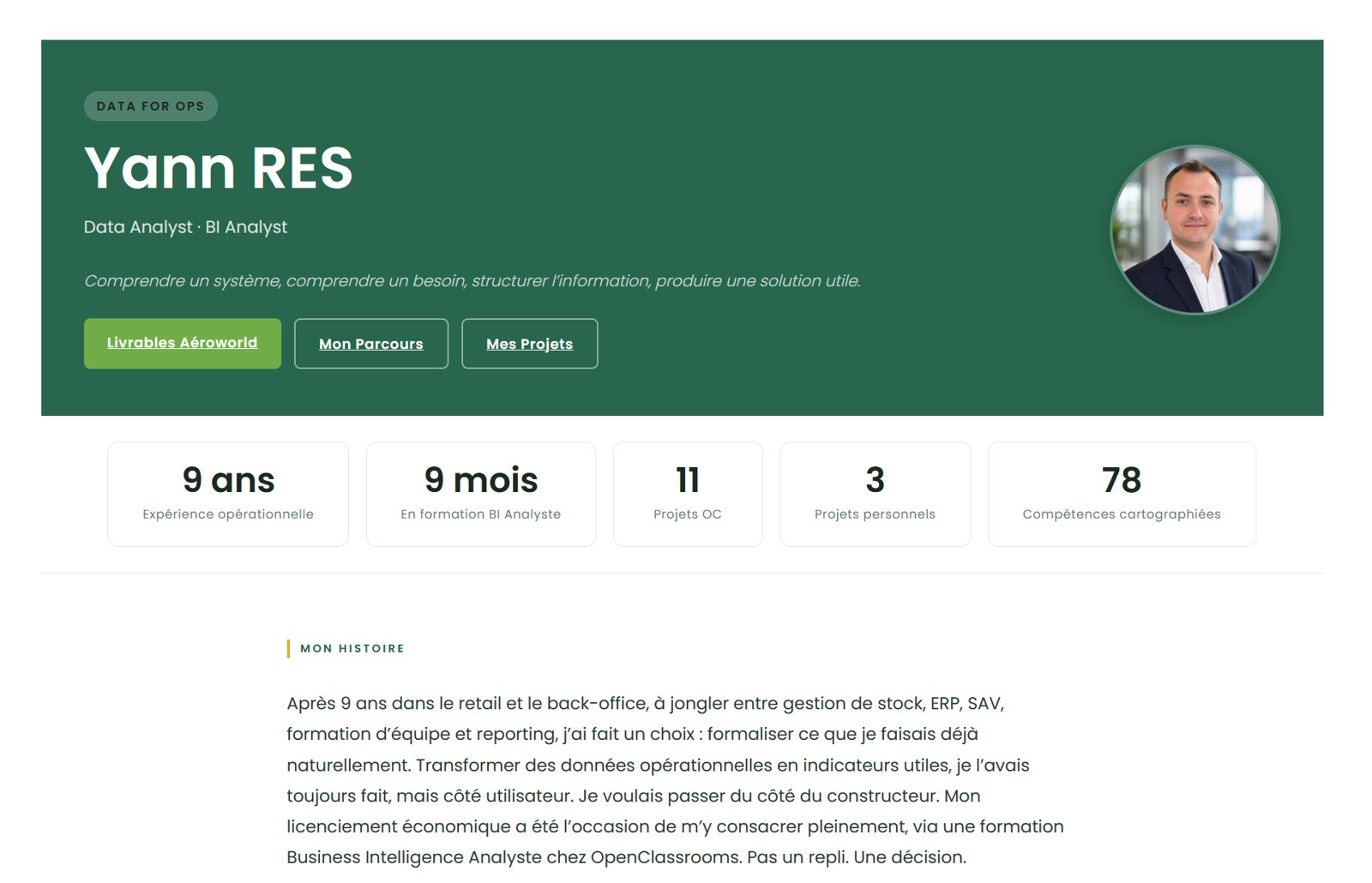 Accueil de la première version du portfolio, juin 2026